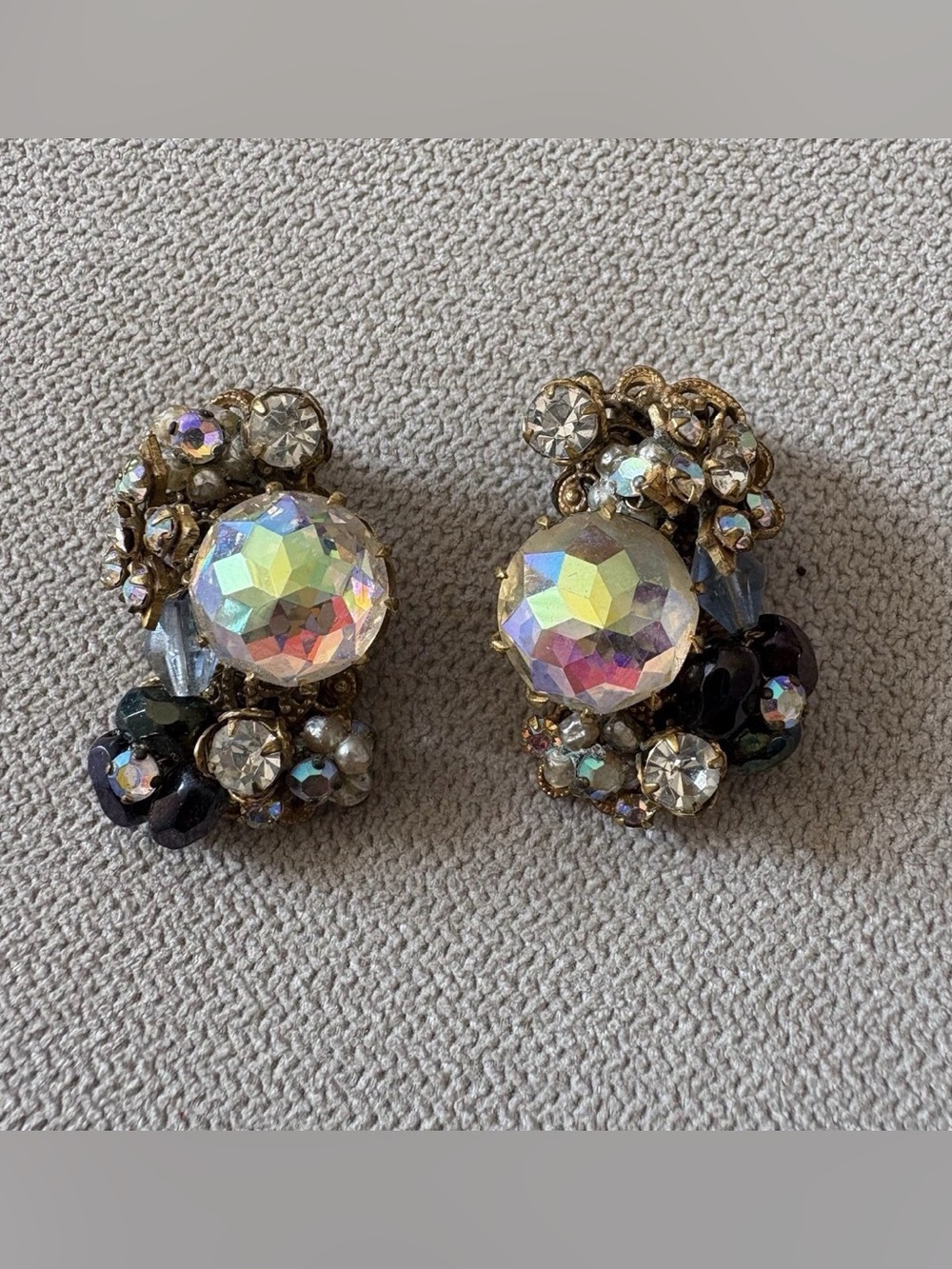 Rare Original by Robert Shoes Clip-on Earrings Vintage Flower White Blue